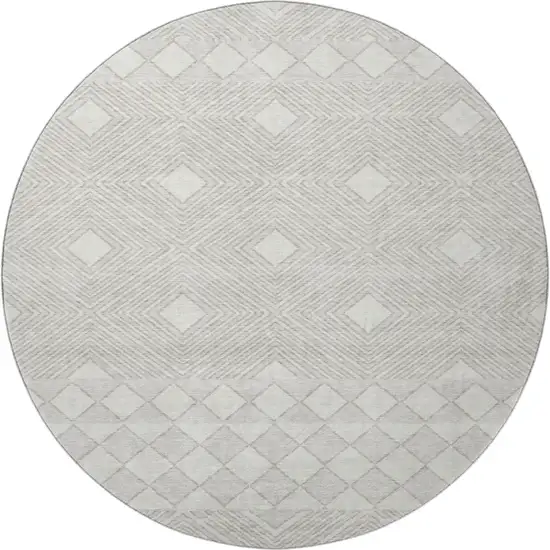8' Ivory And Beige Geometric Washable Round Rug With UV Protection Photo 4