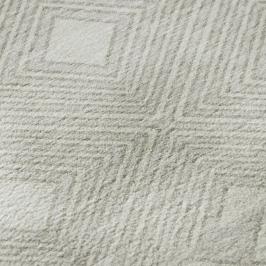 8' Ivory And Beige Geometric Washable Round Rug With UV Protection Photo 9