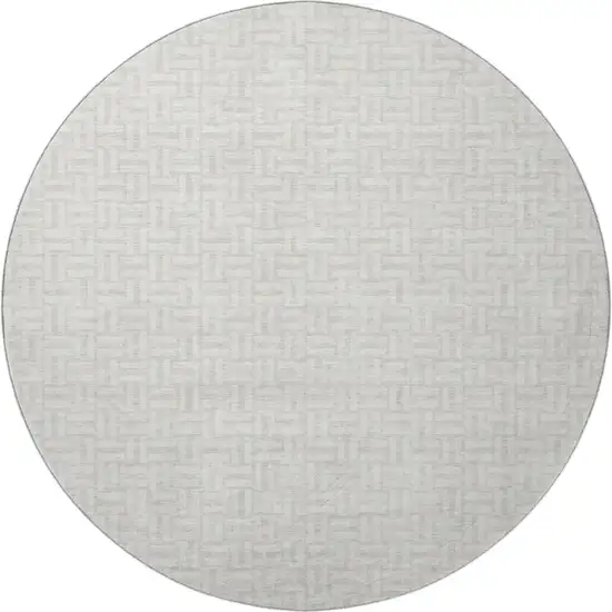 8' Ivory And Beige Geometric Washable Round Rug With UV Protection Photo 3