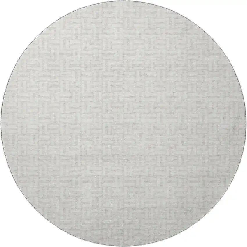 8' Ivory And Beige Geometric Washable Round Rug With UV Protection Photo 3