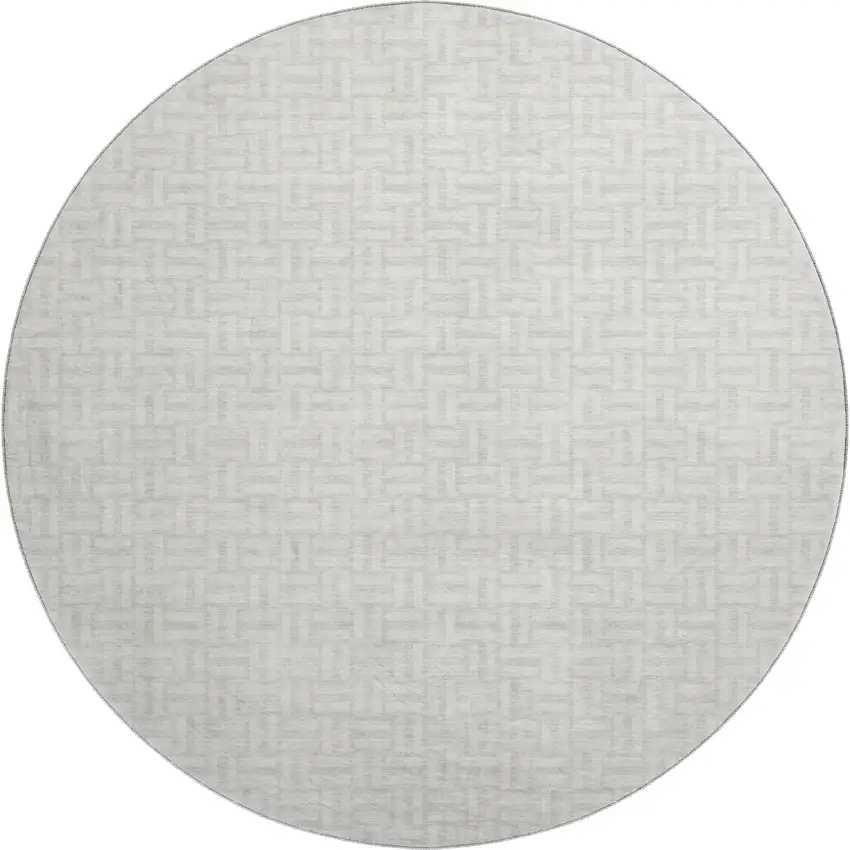 8' Ivory And Beige Geometric Washable Round Rug With UV Protection Photo 1
