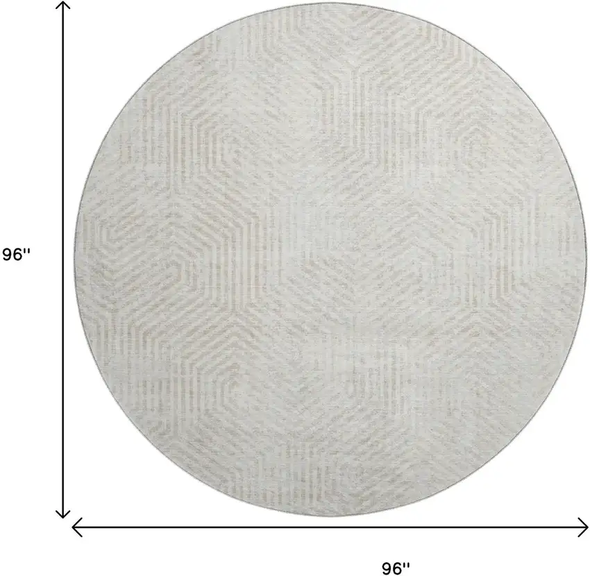 8' Ivory And Beige Geometric Washable Round Rug With UV Protection Photo 3