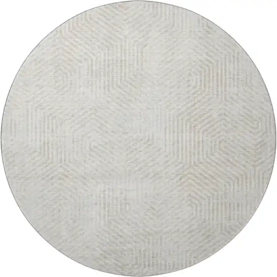 8' Ivory And Beige Geometric Washable Round Rug With UV Protection Photo 4