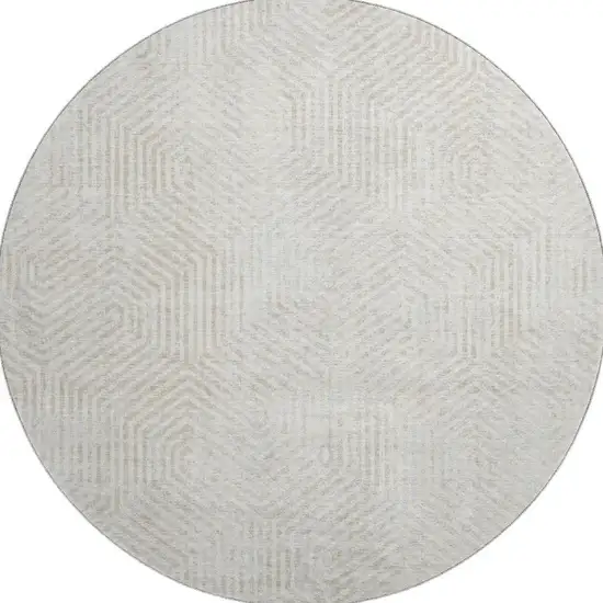 8' Ivory And Beige Geometric Washable Round Rug With UV Protection Photo 3