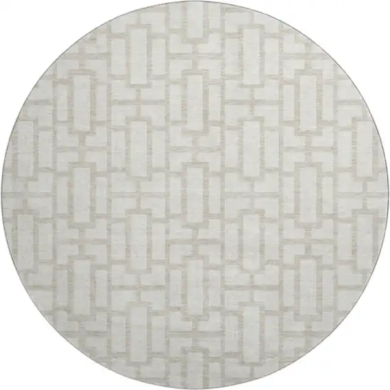 8' Ivory And Beige Geometric Washable Round Rug With UV Protection Photo 1