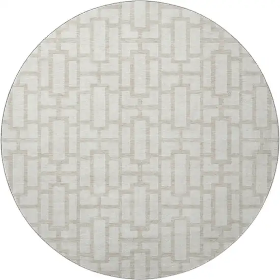 8' Ivory And Beige Geometric Washable Round Rug With UV Protection Photo 4