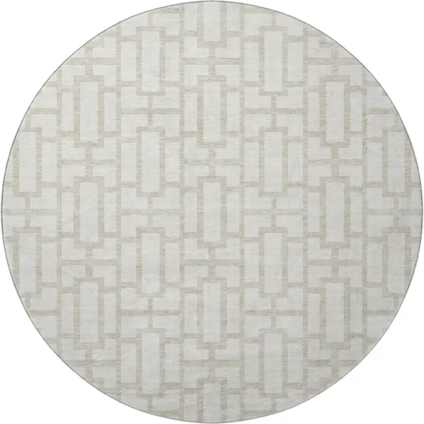 8' Ivory And Beige Geometric Washable Round Rug With UV Protection Photo 4