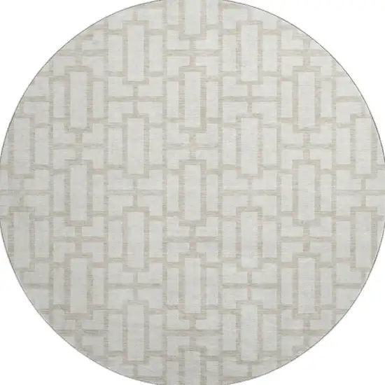 8' Ivory And Beige Geometric Washable Round Rug With UV Protection Photo 3