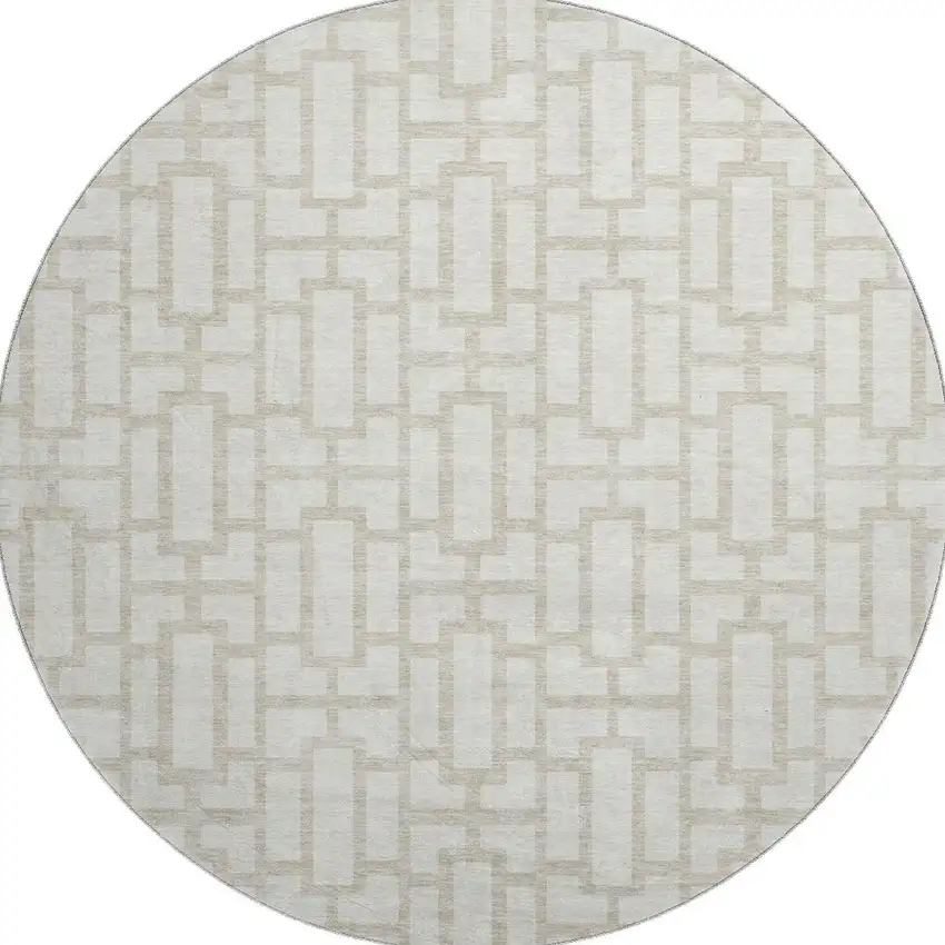 8' Ivory And Beige Geometric Washable Round Rug With UV Protection Photo 3