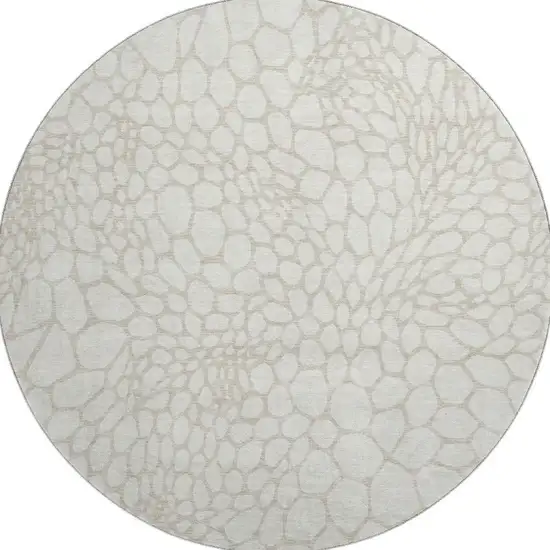 8' Ivory And Beige Geometric Washable Round Rug With UV Protection Photo 4