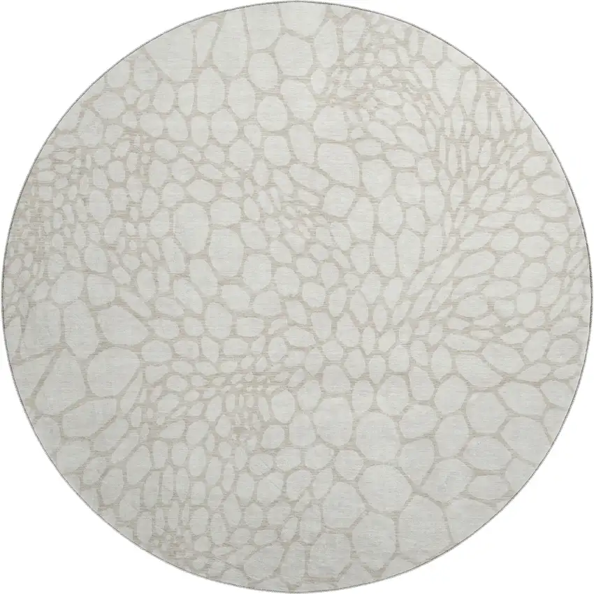 8' Ivory And Beige Geometric Washable Round Rug With UV Protection Photo 1