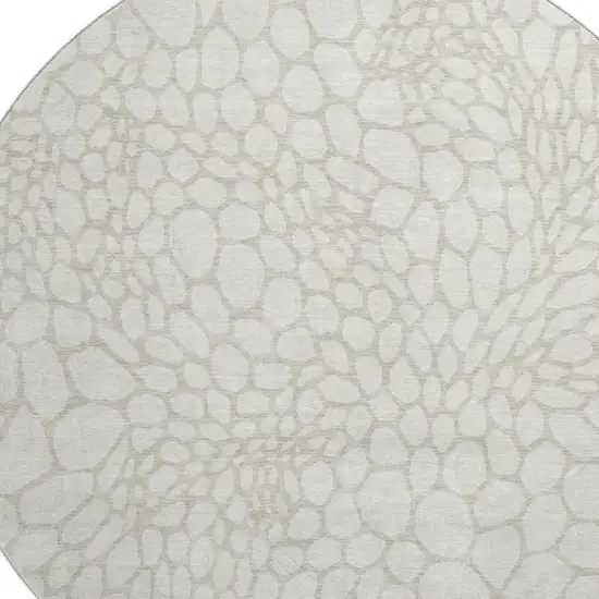 8' Ivory And Beige Geometric Washable Round Rug With UV Protection Photo 3