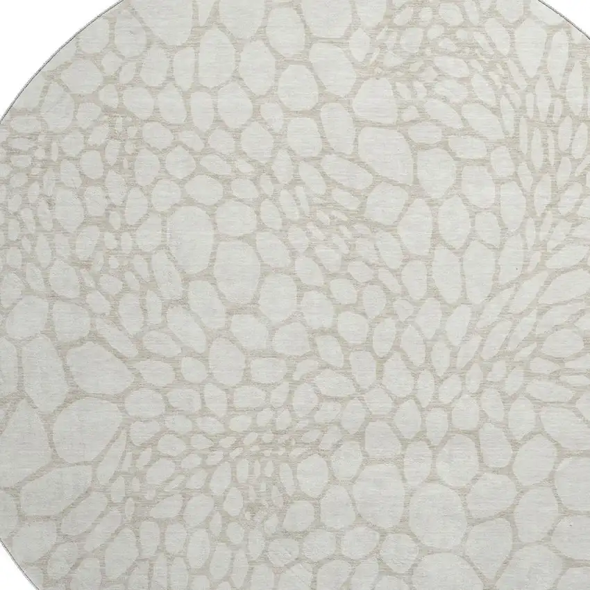 8' Ivory And Beige Geometric Washable Round Rug With UV Protection Photo 3