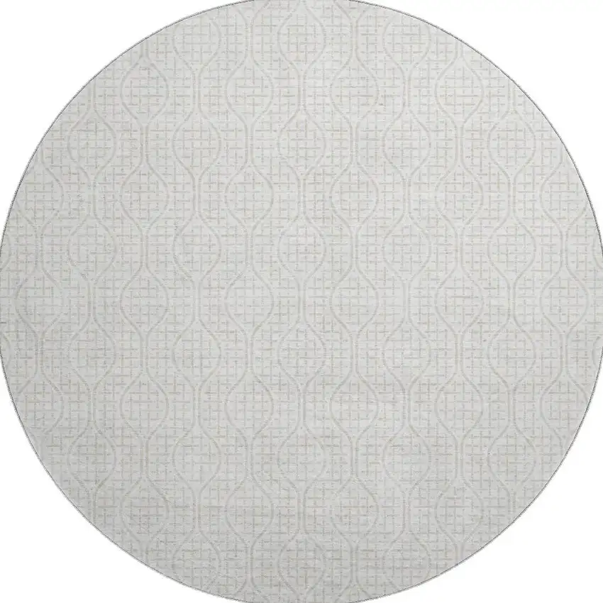8' Ivory And Beige Geometric Washable Round Rug With UV Protection Photo 3