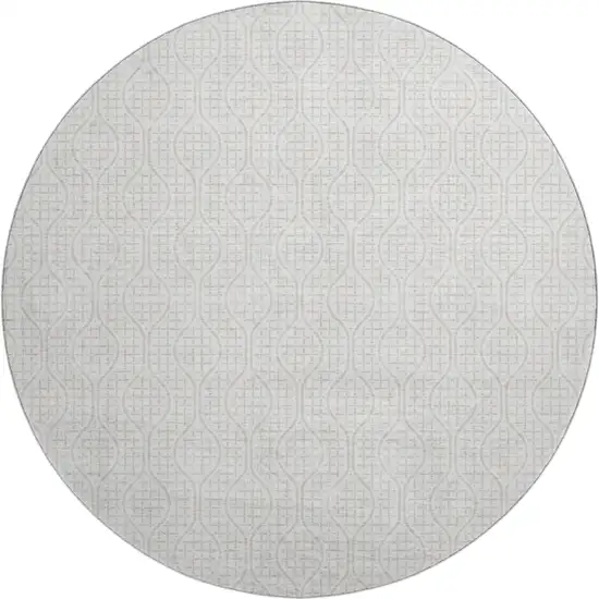 8' Ivory And Beige Geometric Washable Round Rug With UV Protection Photo 1