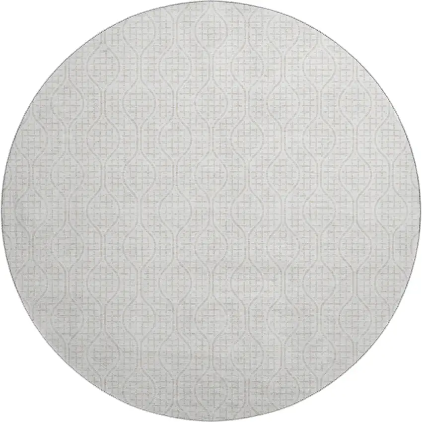 8' Ivory And Beige Geometric Washable Round Rug With UV Protection Photo 1