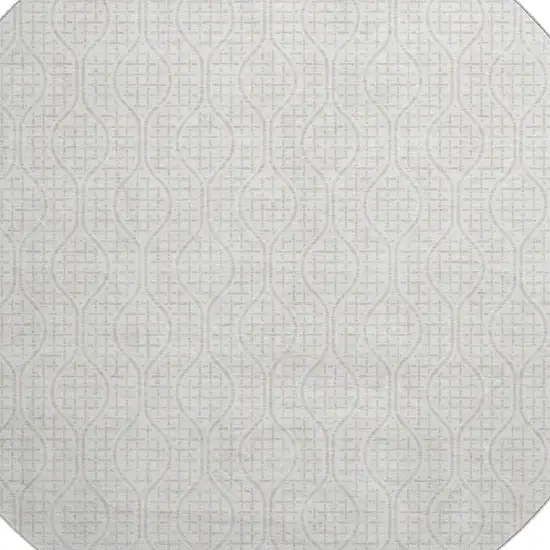 8' Ivory And Beige Geometric Washable Round Rug With UV Protection Photo 2