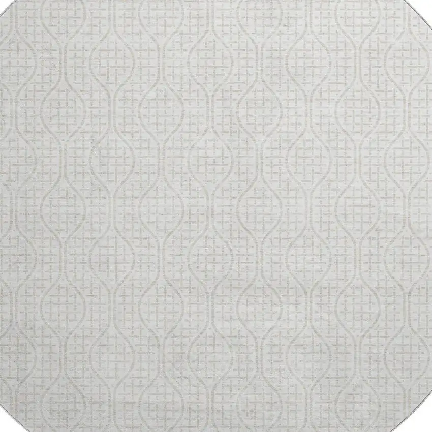 8' Ivory And Beige Geometric Washable Round Rug With UV Protection Photo 2