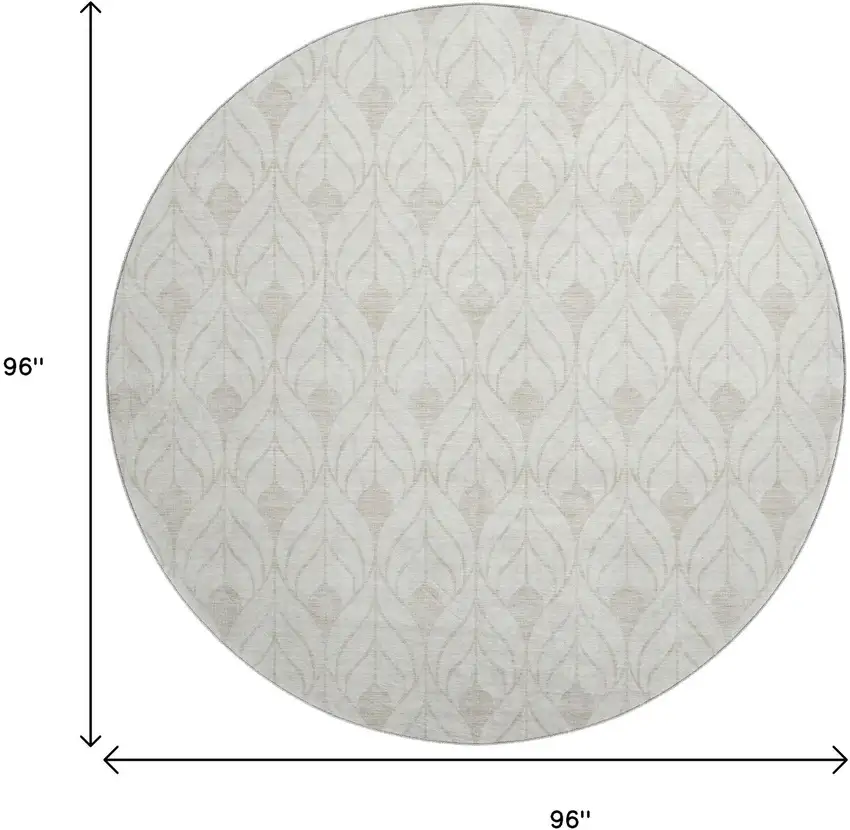 8' Ivory And Beige Geometric Washable Round Rug With UV Protection Photo 9