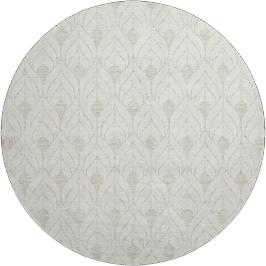 8' Ivory And Beige Geometric Washable Round Rug With UV Protection Photo 1