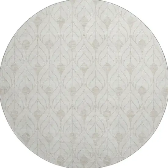 8' Ivory And Beige Geometric Washable Round Rug With UV Protection Photo 2