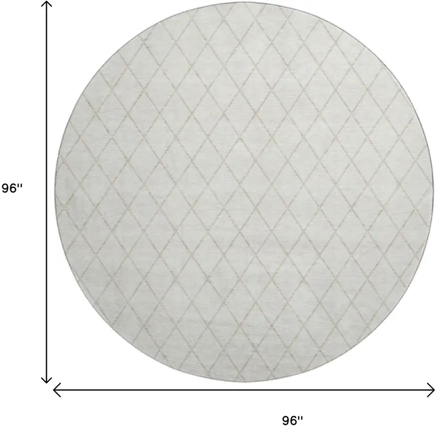 8' Ivory And Beige Geometric Washable Round Rug With UV Protection Photo 9