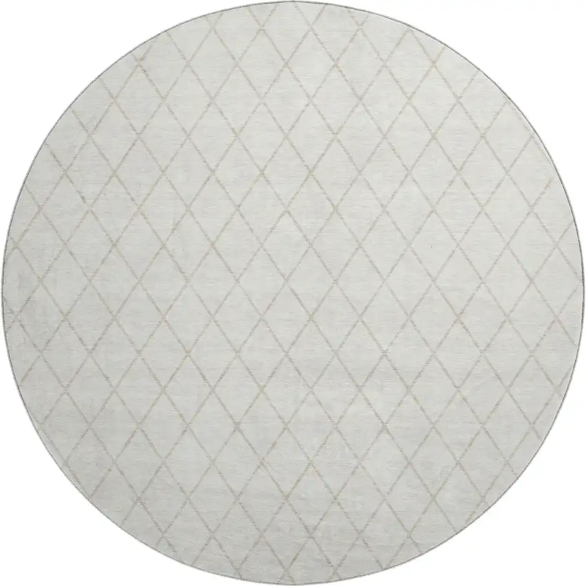 8' Ivory And Beige Geometric Washable Round Rug With UV Protection Photo 1