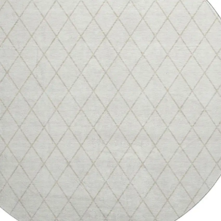 8' Ivory And Beige Geometric Washable Round Rug With UV Protection Photo 2