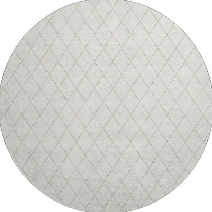 8' Ivory And Beige Geometric Washable Round Rug With UV Protection Photo 3