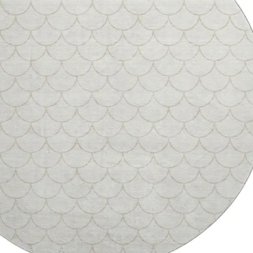 8' Ivory And Beige Geometric Washable Round Rug With UV Protection Photo 2