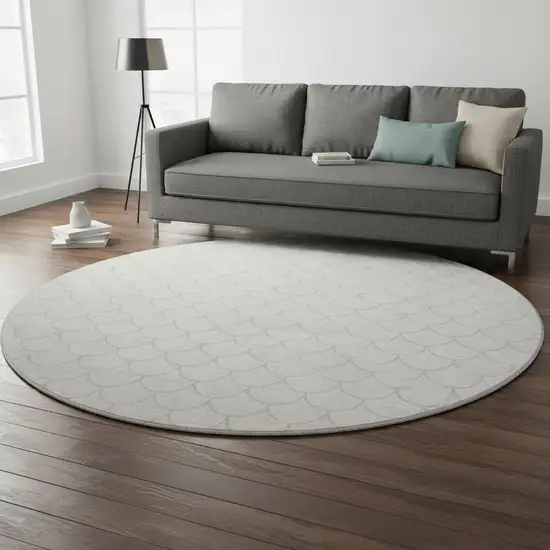 8' Ivory And Beige Geometric Washable Round Rug With UV Protection Photo 2