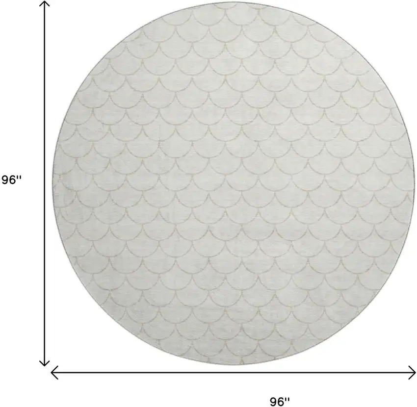 8' Ivory And Beige Geometric Washable Round Rug With UV Protection Photo 9