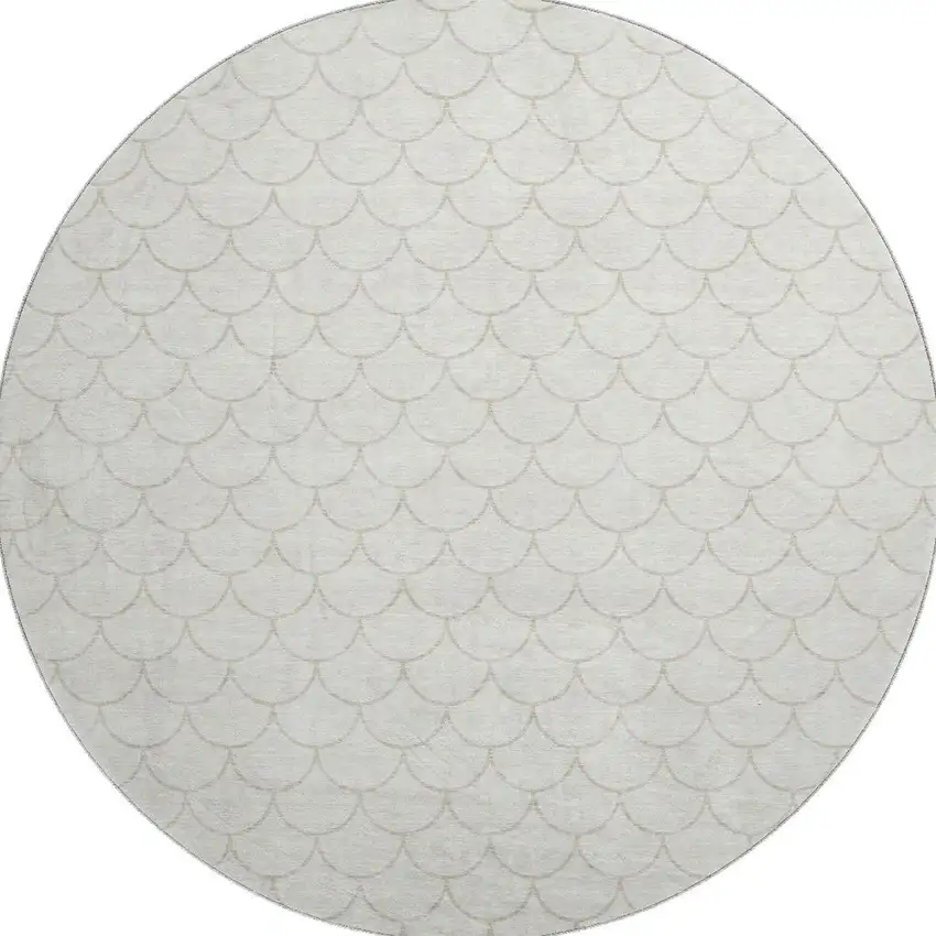 8' Ivory And Beige Geometric Washable Round Rug With UV Protection Photo 3