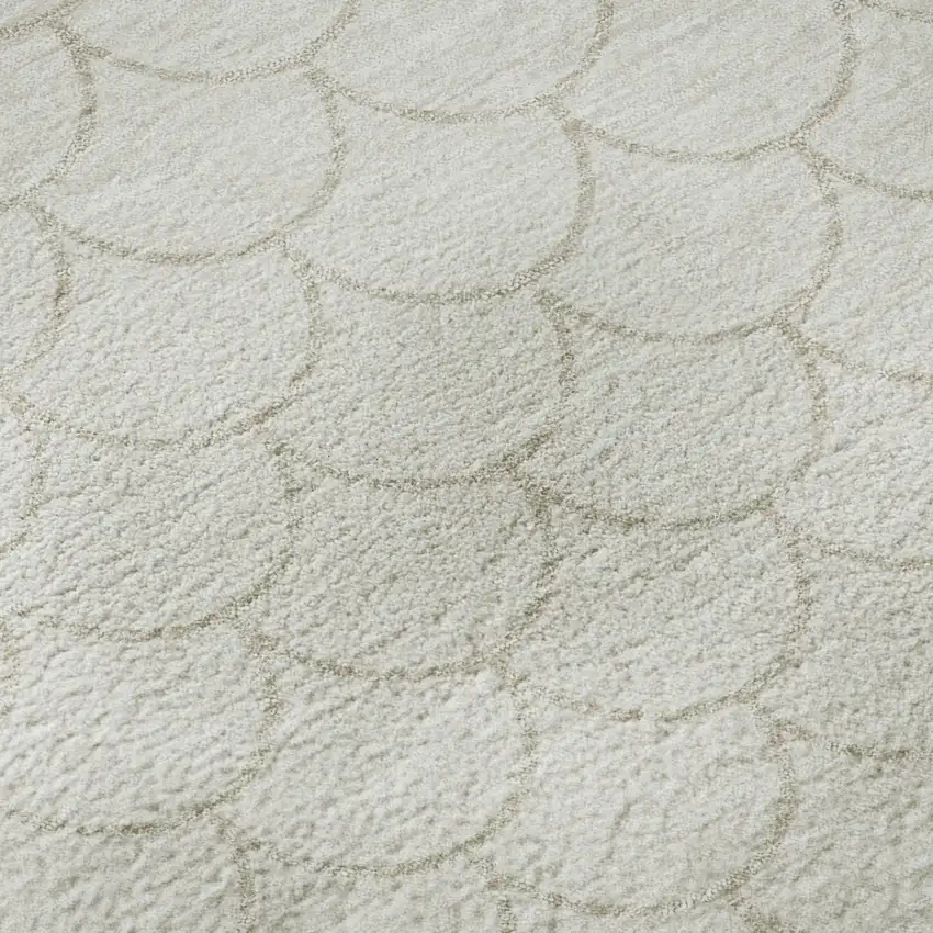 8' Ivory And Beige Geometric Washable Round Rug With UV Protection Photo 8