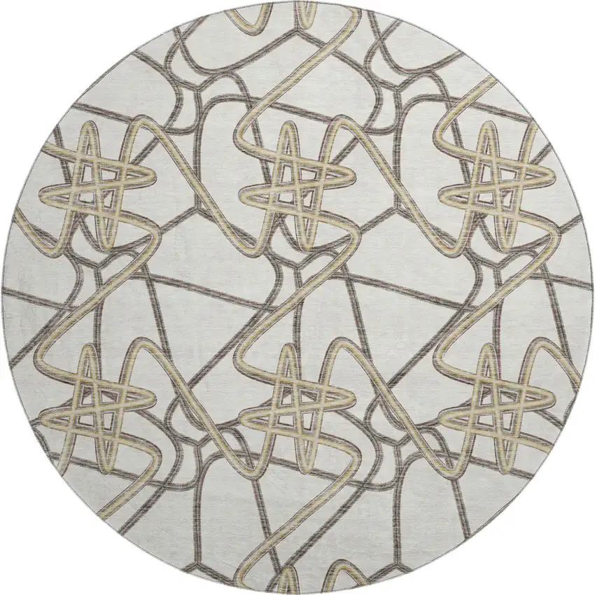 8' Ivory And Beige Geometric Washable Round Rug With UV Protection Photo 1