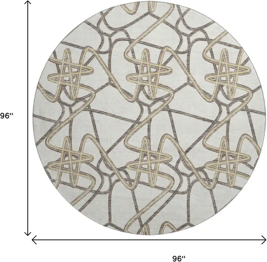 8' Ivory And Beige Geometric Washable Round Rug With UV Protection Photo 9