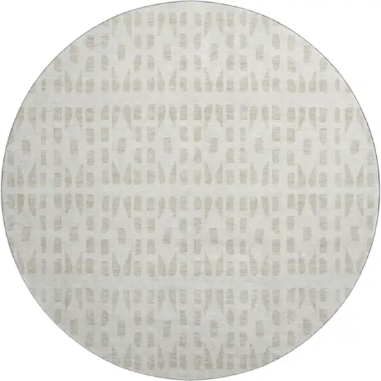 8' Ivory And Beige Geometric Washable Round Rug With UV Protection Photo 1