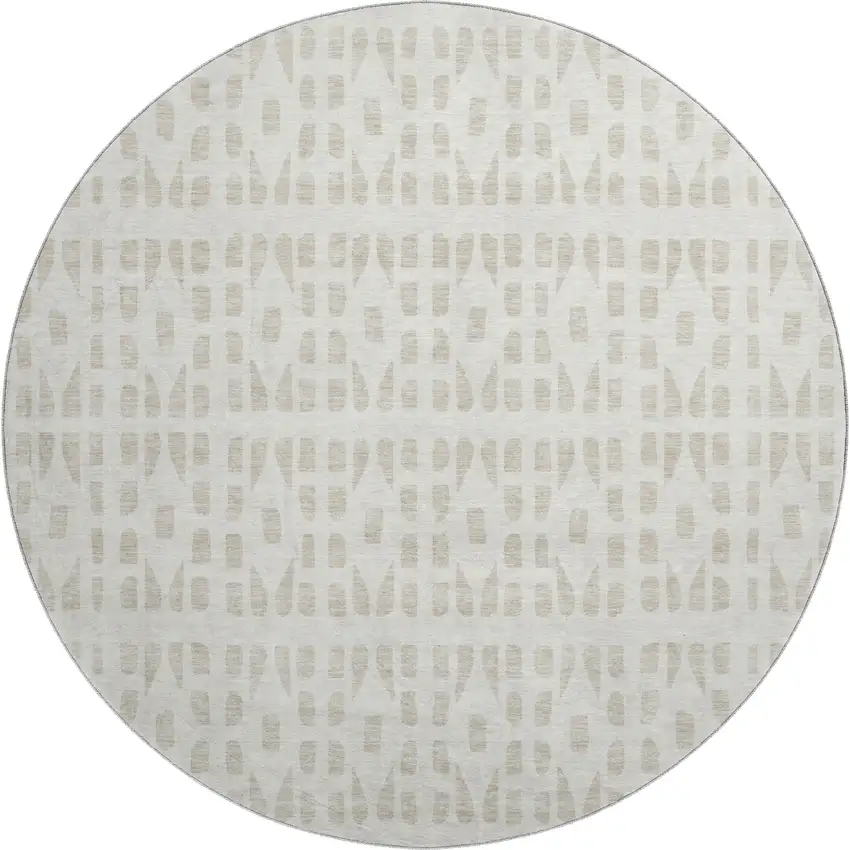 8' Ivory And Beige Geometric Washable Round Rug With UV Protection Photo 1