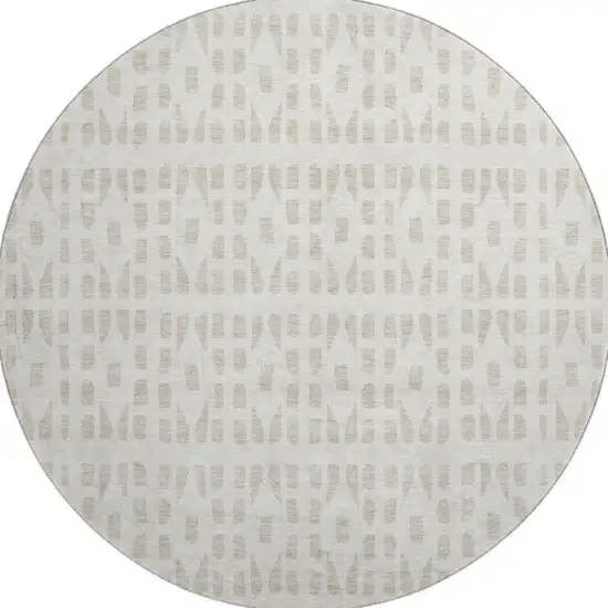 8' Ivory And Beige Geometric Washable Round Rug With UV Protection Photo 3