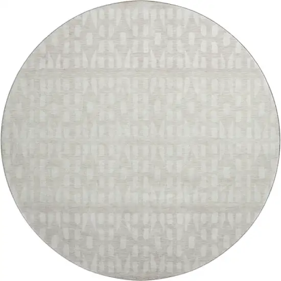 8' Ivory And Beige Geometric Washable Round Rug With UV Protection Photo 1