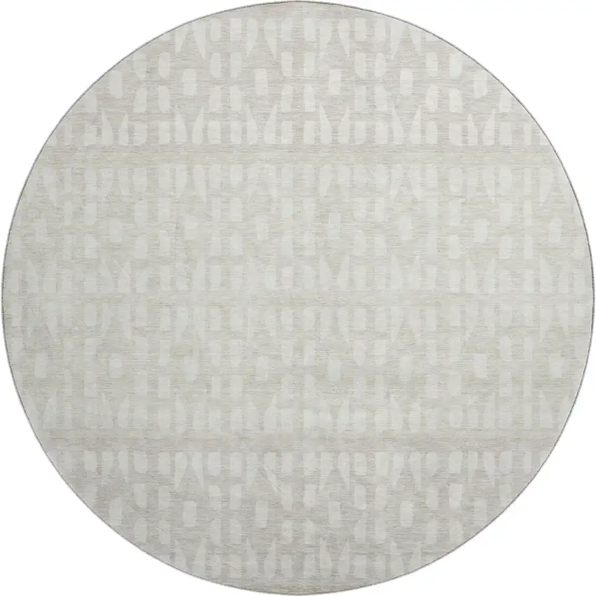 8' Ivory And Beige Geometric Washable Round Rug With UV Protection Photo 1