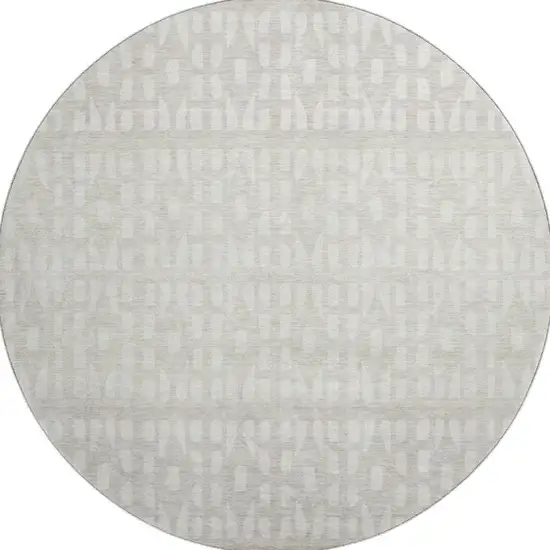 8' Ivory And Beige Geometric Washable Round Rug With UV Protection Photo 3