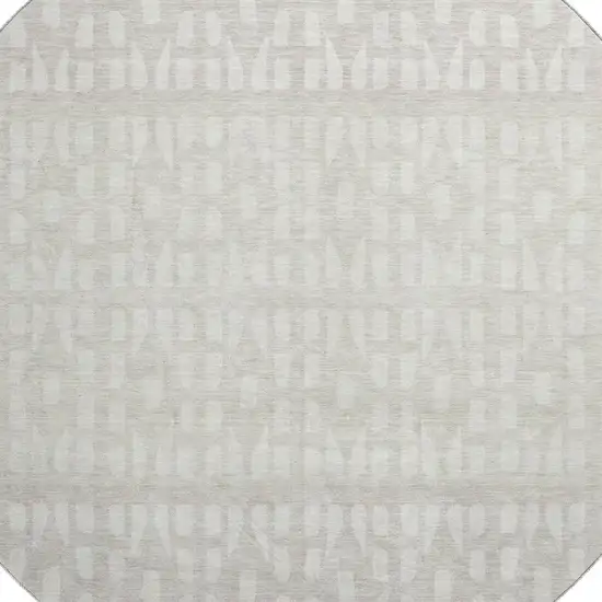 8' Ivory And Beige Geometric Washable Round Rug With UV Protection Photo 2