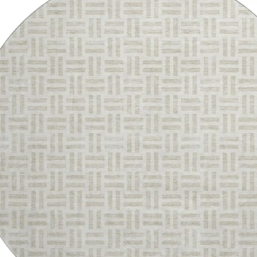 8' Ivory And Beige Geometric Washable Round Rug With UV Protection Photo 2