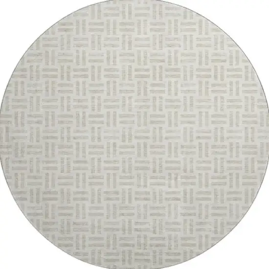 8' Ivory And Beige Geometric Washable Round Rug With UV Protection Photo 3