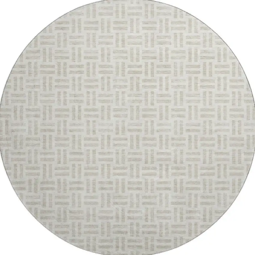 8' Ivory And Beige Geometric Washable Round Rug With UV Protection Photo 3