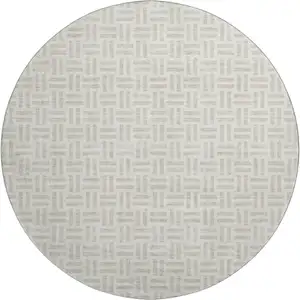 Photo of 8' Ivory And Beige Geometric Washable Round Rug With UV Protection