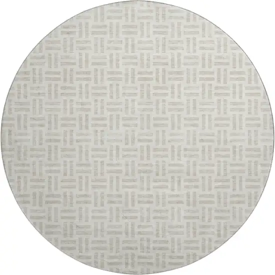 8' Ivory And Beige Geometric Washable Round Rug With UV Protection Photo 1