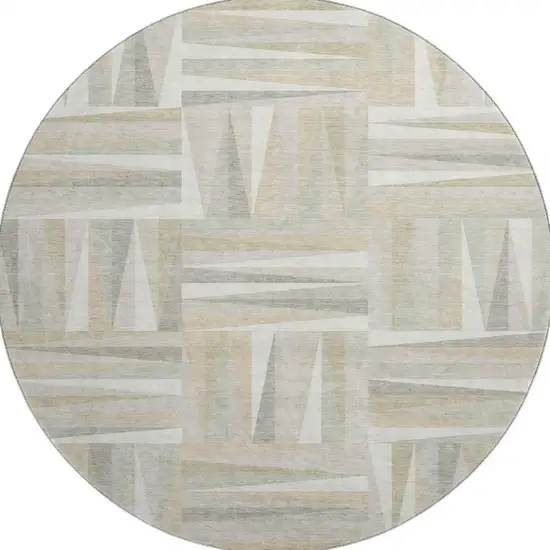 8' Ivory And Beige Geometric Washable Round Rug With UV Protection Photo 2