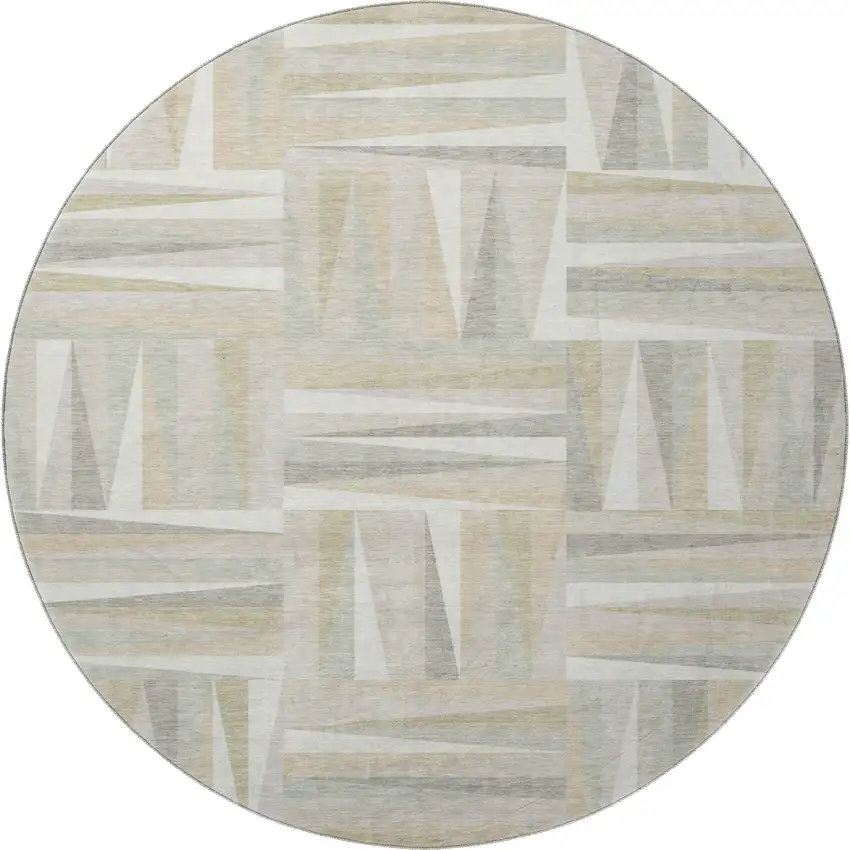 8' Ivory And Beige Geometric Washable Round Rug With UV Protection Photo 3